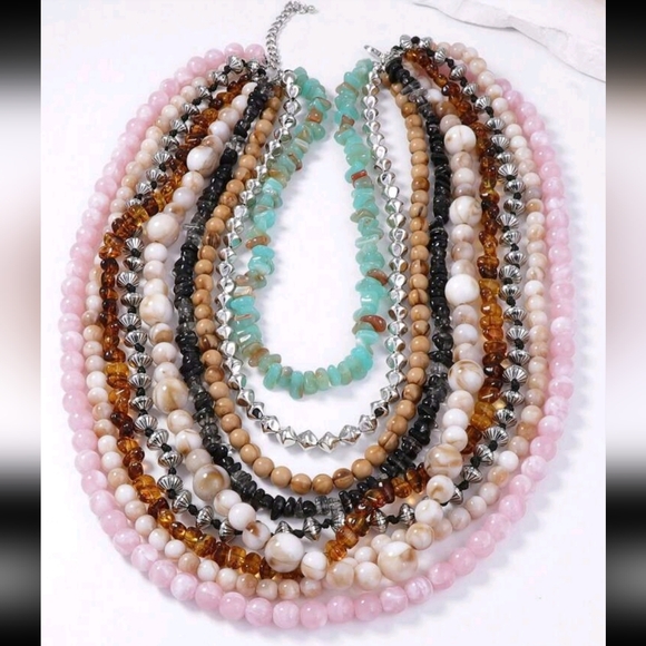 Womens Multi Layered Natural Stone Necklace - Picture 2 of 5
